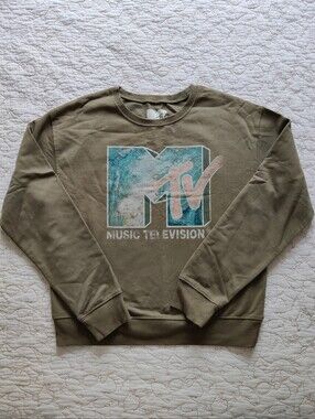 MTV Olive Green Crewneck with Turquoise Logo